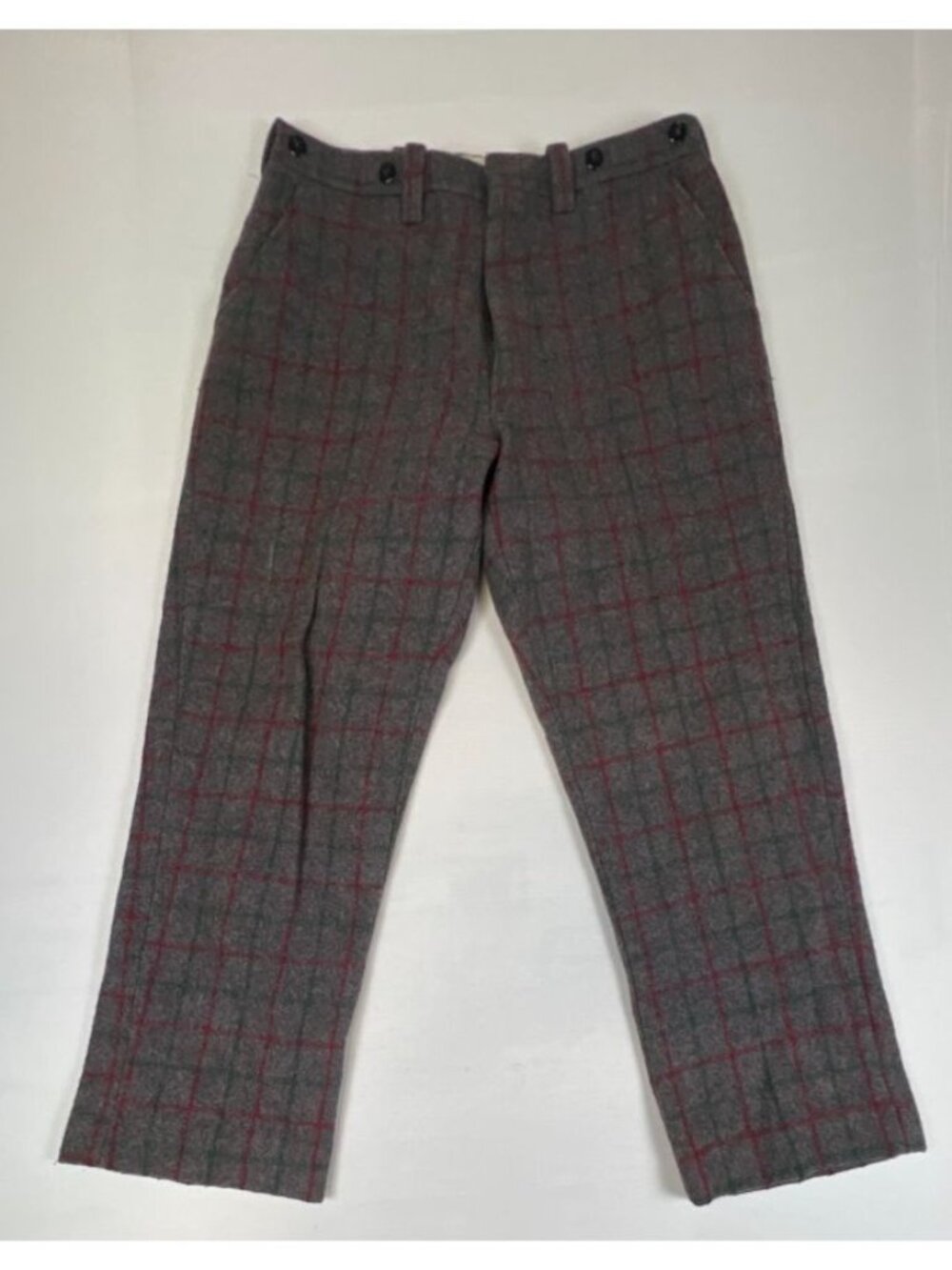 Vintage Northway Wool Pants 32x27 Mens Gray Red Plaid Water Repellent Slacks